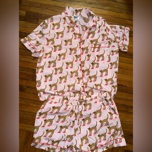 Bouffants Broken Hearts Pajama Set Womens Large Pink Cheetah in Heels Top Shorts